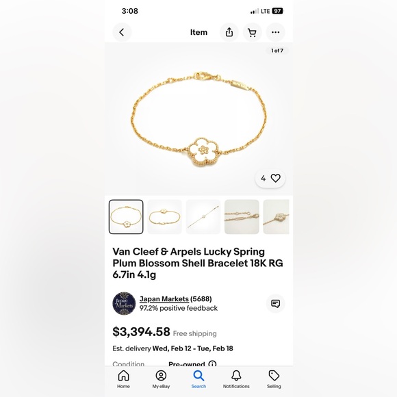 Van Cleef & Arpels 18K Rose Gold MOP Lucky Spring bracelet Plum Blossom - Picture 3 of 13